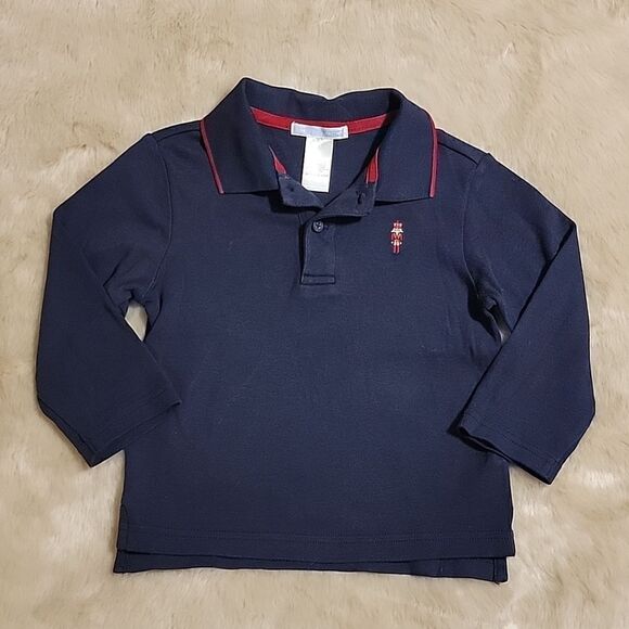 Janie AND JACK NAVY BLUE LONG-SLEEVE POLO WITH NUTCRACKER ON CHEST, SIZE 18-24 M - Picture 5 of 5